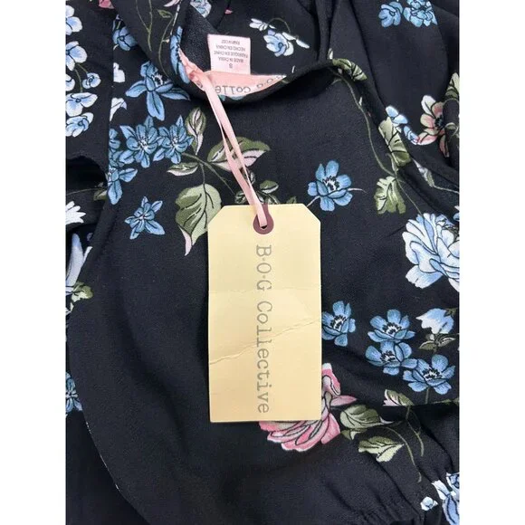 BO.G Collective Floral Wrap Maxi Dress Black/Blue Small With Flutter Sleeves NWT - Picture 13 of 16